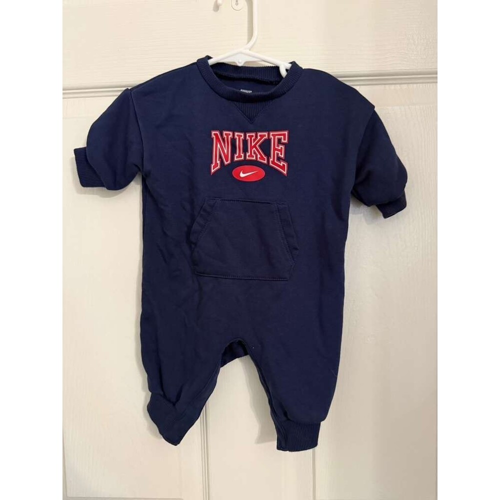 Nike Baby Fleece Romper 3M Navy One Piece Logo Coverall Jumpsuit